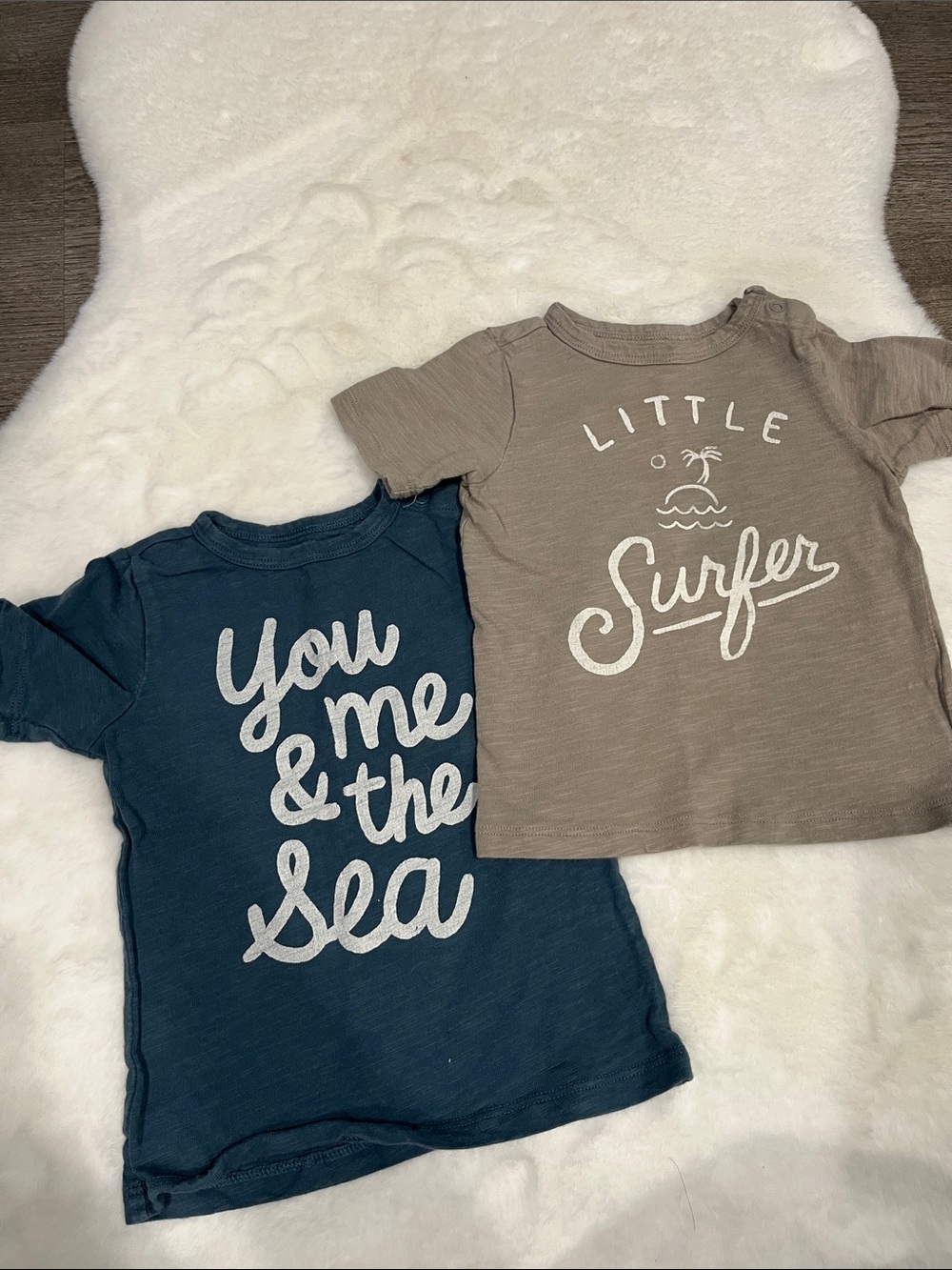 You Me & The Sea and Little Surfer Short-Sleeve Tee Set - Blue & Taupe